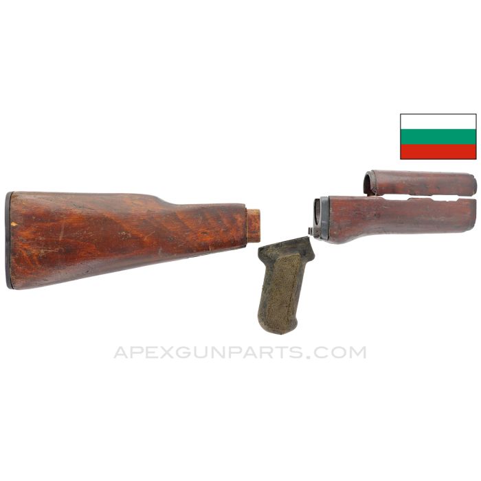 Bulgarian AK-47 Stock Set, Early Wood w/ Plastic Pistol Grip *Good*