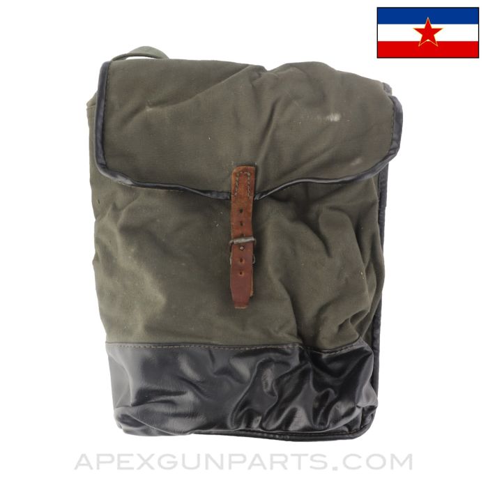 Yugoslavian Shoulder Bag, for Crew Served Weapons, Green Canvas & Black Leather, *Good* 