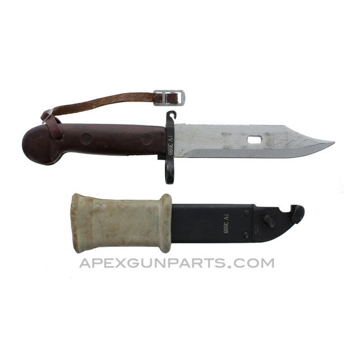 Romanian AKM Type 1 Bayonet, w/ Scabbard & Knuckle Strap *Good* 