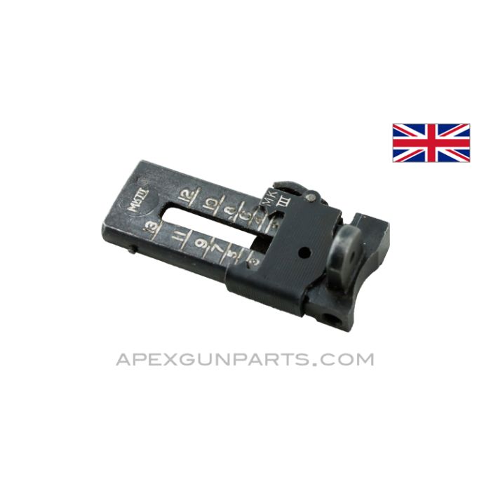 Lee-Enfield #4 MK3 Rifle Rear Sight, Stamped with Slider, Blued Steel, .303 British *Good*