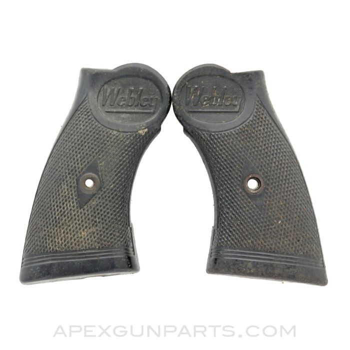 Webley MKIV Singapore Police Pocket Model Grip Set, Black Plastic, Webley Marked, .38 S&W *Good*