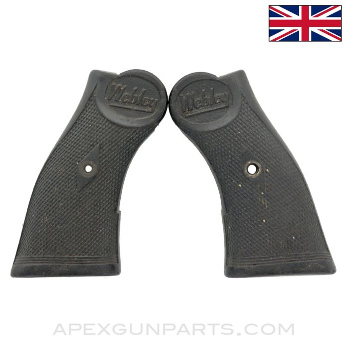 Webley MKIII Grip Set, Wrap Around Type, Black Plastic, Webley Marked, .38 S&W, *Good*