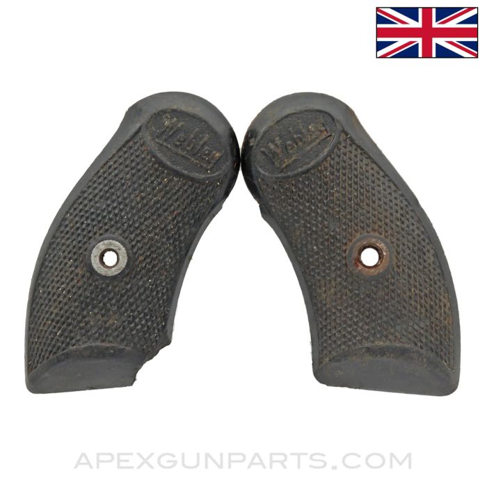 Webley MKIII Grip Set, Chipped, Black Plastic, Webley Marked, .38 S&W, *Fair*