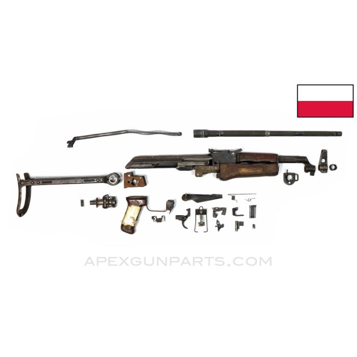 Polish AKMS Under Folder Parts Kit, w/ 16.25" Polish Barrel, 7.62x39 *Good* 