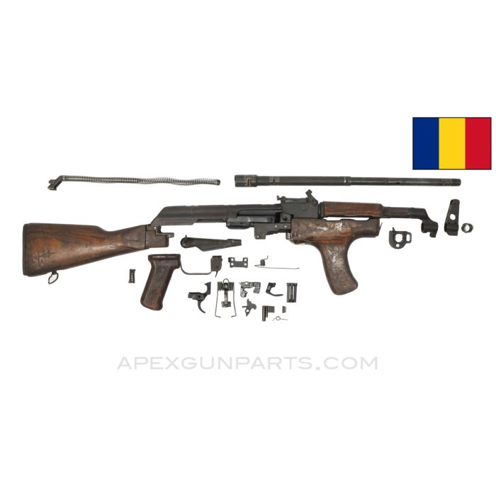 Romanian M63 AKM Fixed Stock Parts Kit, w/ Wood Foregrip & Original 16.25" Barrel, 3 Matching Parts BCG & Trunnion, 7.62x39 *Good* 