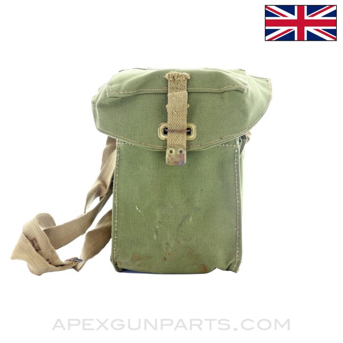 British WWII Magazine and Ammunition Carrier, Gas Mask Bag w/Shoulder Strap, Green Canvas  *Good* 