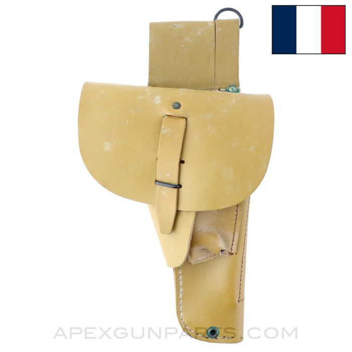  French Auto Pistol Holster, w/Extra Magazine Pocket, Leather, 9mm, *NOS*