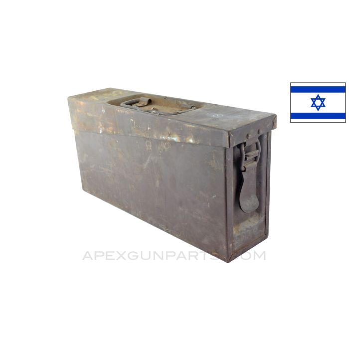 Israeli Marked Machine Gun Ammo Can, Steel w/Carry Handle, Brown Painted, 7.92 *Good* 
