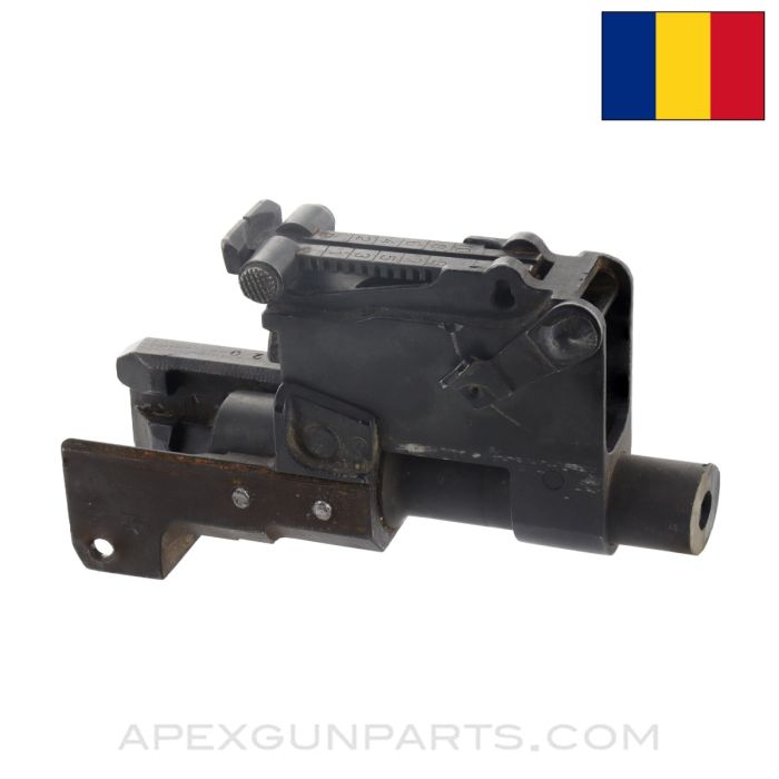 Romanian AKM Front Trunnion, Complete, w/ Rear Sight Assembly & Barrel Pin, *Good*