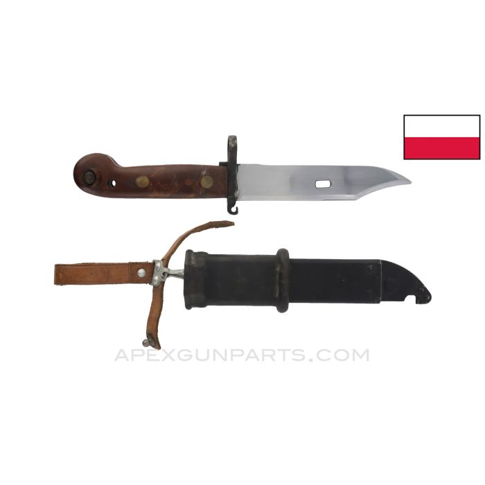 Polish AKM Type 1 Bayonet, w/ Scabbard & C-Strap, Light Grip *Good* 