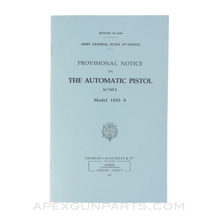 Model 1935S Pistol Provisional Notice, 1947 Paperback, Translation from Original *NEW*