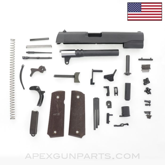 1911 Pistol Parts Kit, 5" Barrel, Brown Plastic Grip Set, Unmarked, .45 ACP *NEW*