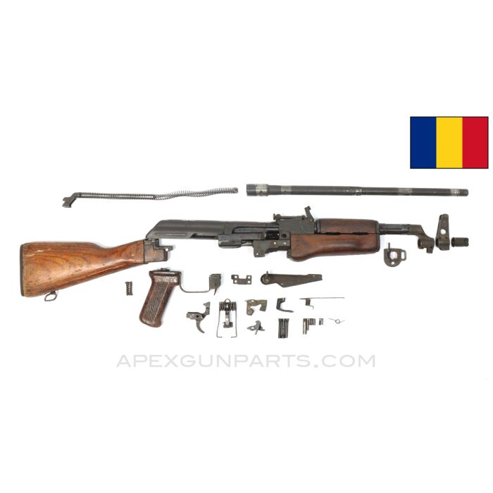 Romanian M63 AKM Fixed Stock Parts Kit, w/ Original 16.25" Barrel, Matching BCG & Trunnion, 7.62x39 *Good* 