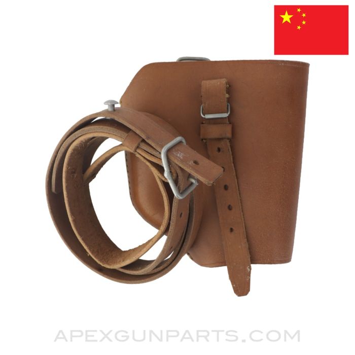Chinese Browning Hi-Power Stock Holster, Medium, w/ Strap, Leather *NOS*