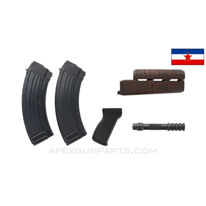 Collector's Yugo M70 "مرسى / الله أكبر" Trench Art Handguard Set, w/ 2 Magazines, Pistol Grip & Grenade Spigot, 30rd, 7.62x39, *Very Good*