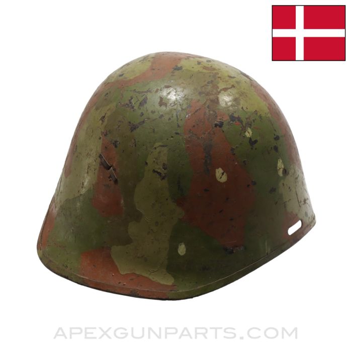 Danish M1923 Helmet, w/ Early Leather Liner, Camouflage Painted *Fair*