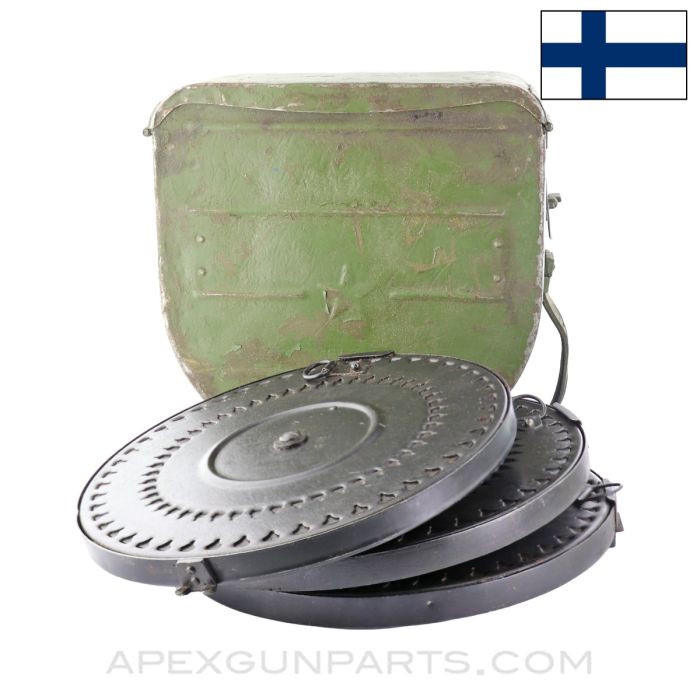 Russian DP-28 / DPM Pan Magazine Carrier w/ 3 47rd Magazines, Steel, Finnish Marked *Good*  