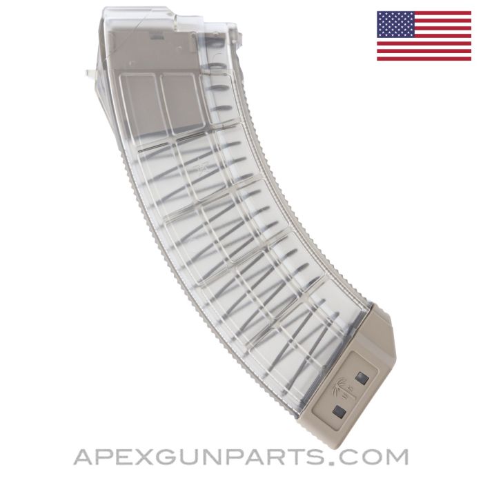 US PALM AK-47 Magazine, 30rd, Waffle Pattern, Translucent / FDE Tan, Polymer Lug, 7.62x39 *NEW*