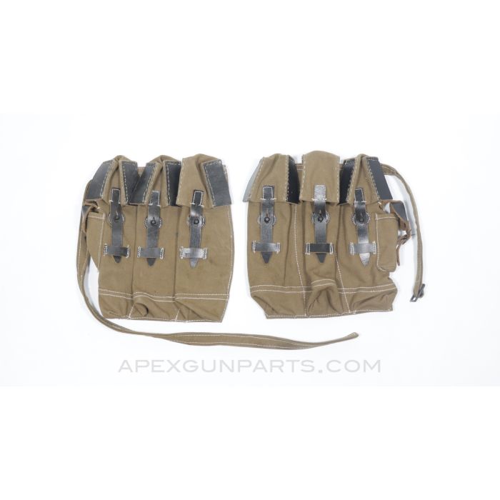 German MP-43 / MP-44 / STG-44 Sturmgewehr Brown Jute and Leather Magazine Pouch Set, 3-Cell, WW2 *NEW Aftermarket Manufacture* 