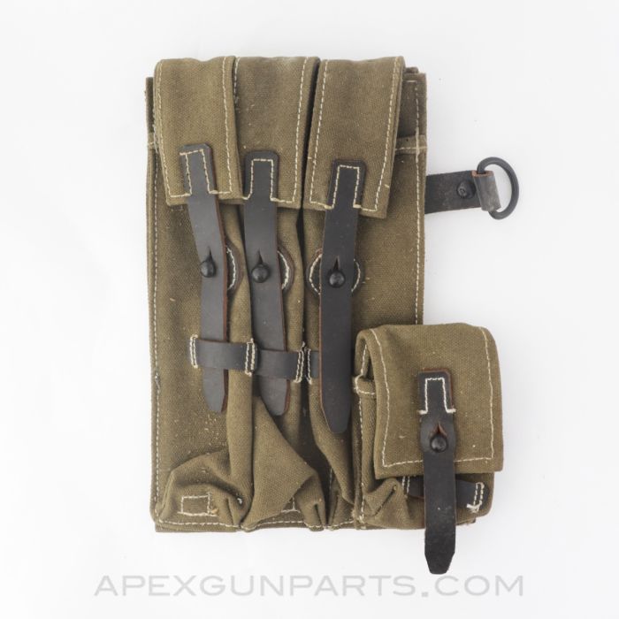 German MP-38 / MP-40 Brown Jute and Leather Magazine Pouch, 3-Cell, Right Side, WW2 *NEW Aftermarket Manufacture*