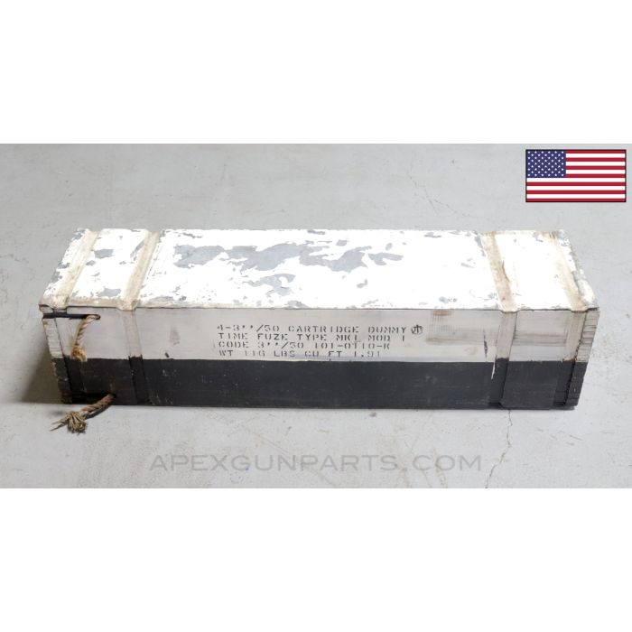 US Navy 3 Inch Gun Drill Round Transit Crate, w/ Inserts, Wood *Fair* 