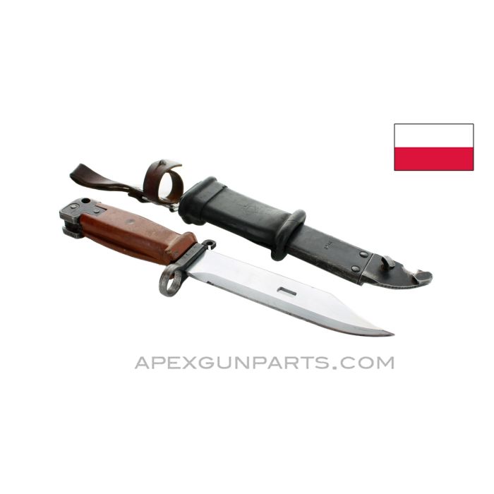 Polish AK-47 Bayonet & Scabbard w/Leather Hanger, Type 3, *Very Good*