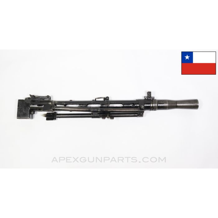 Madsen LMG Short Barrel Shroud Assembly, w/ Front Receiver Stub and Bipod, Early, Chilean *Good* 