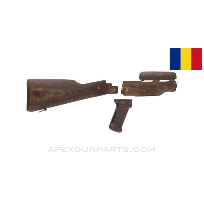 Romanian AKM Furniture Set, w/ Cut Foregrip, Balkan Service, Wood, *Fair*