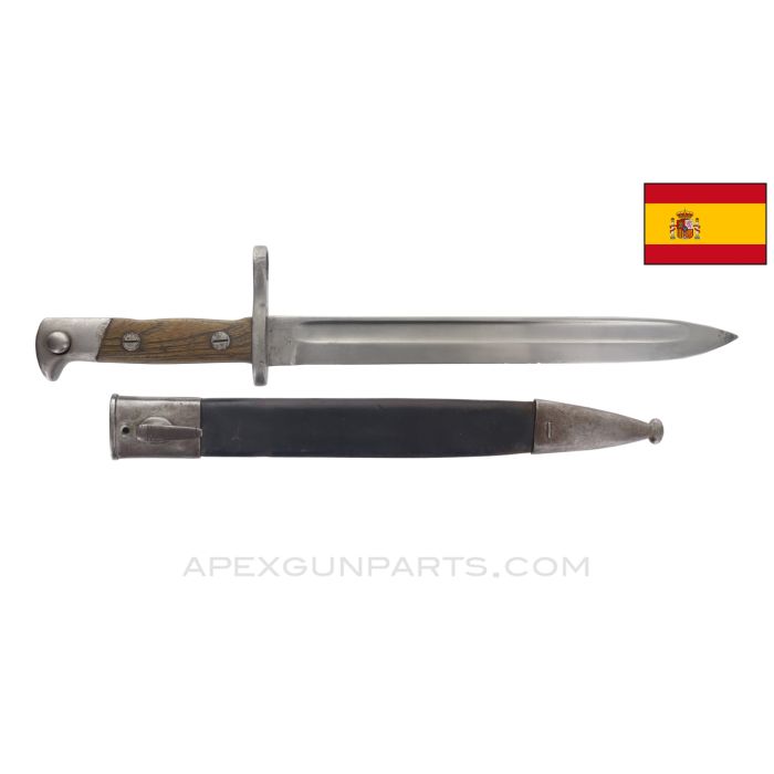 Spanish M1893 Mauser Rifle "Humpback" Bayonet, w/ Leather Scabbard *Good*