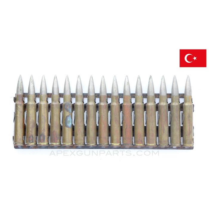 8mm Hotchkiss (Machine Gun) - M1922 Steel Feed Strip w/ 15 Rounds Turkish, FMJ *Tarnished* 