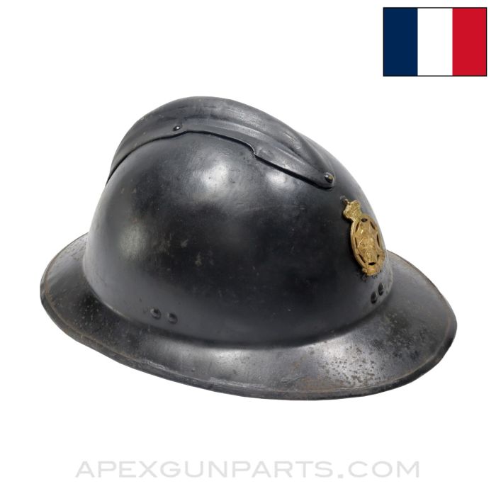 French Adrian Helmet, Complete, w/ Belgian Civilian Defense (German Occupation) Badge, WWII *Good*