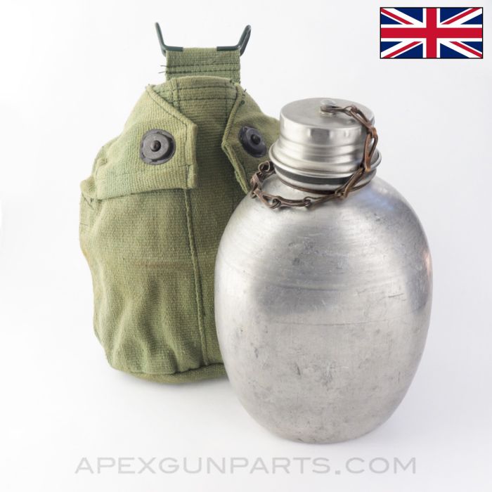 British WWII Pattern 44 Canteen w/ Cup & Canvas Carrier *Good*