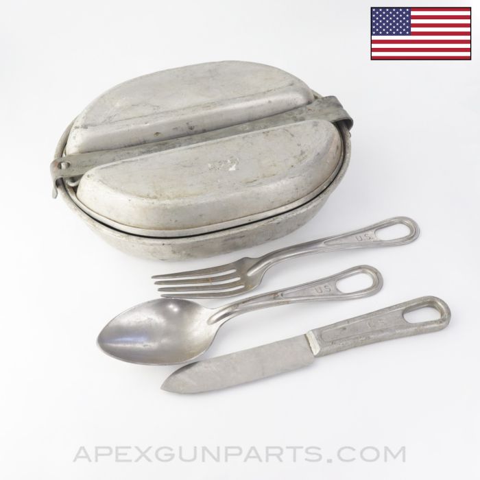 USGI Mess Tin Kit, w/ Utensil Set, WWII *Good*