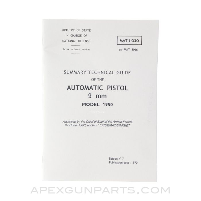 Model 1950 9mm Automatic Pistol Technical Guide, 7th Edition, Paperback, Translation from Original *NEW*