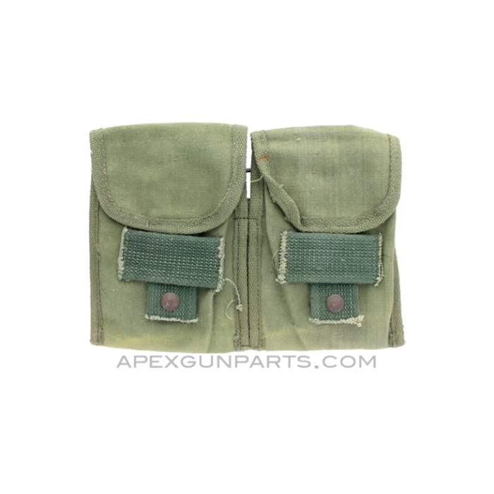 M77 / FAL / L1A1 / G3 .308 20rd Magazine Pouch, 2 Pocket, OD Green Canvas, Early *Fair* 