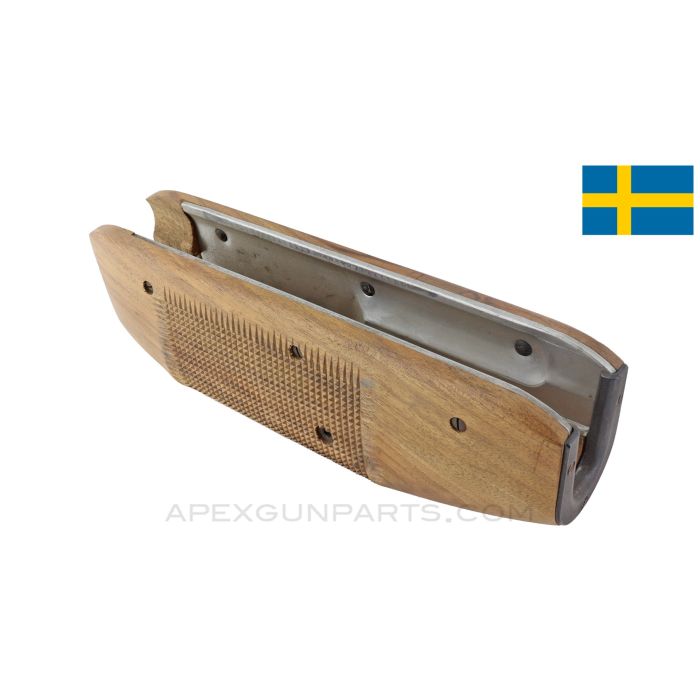 Swedish M1937 BAR Handguard, Checkered Wood, w/ Cracks & Repairs *Fair* 