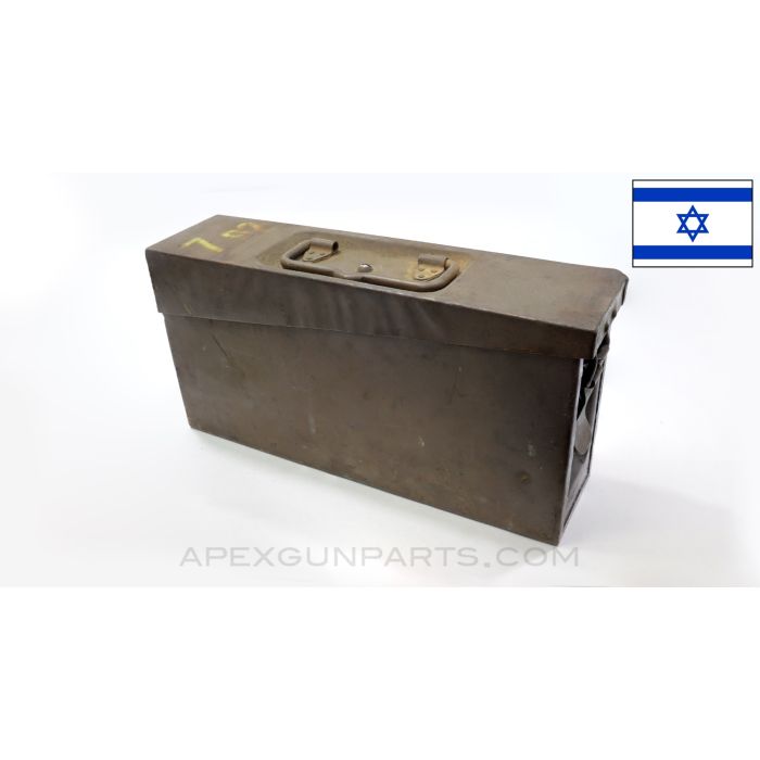 Israeli Marked Machine Gun Ammo Can, Steel w/Carry Handle, Brown Painted, 7.92 *Fair*