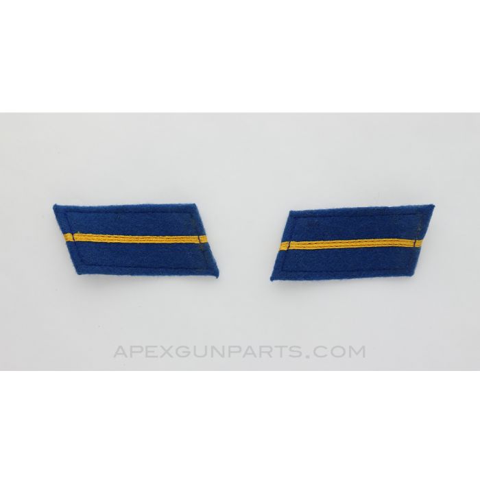 Chinese PLA Collar Tabs, Blue with Gold Stripe, Military *NOS*