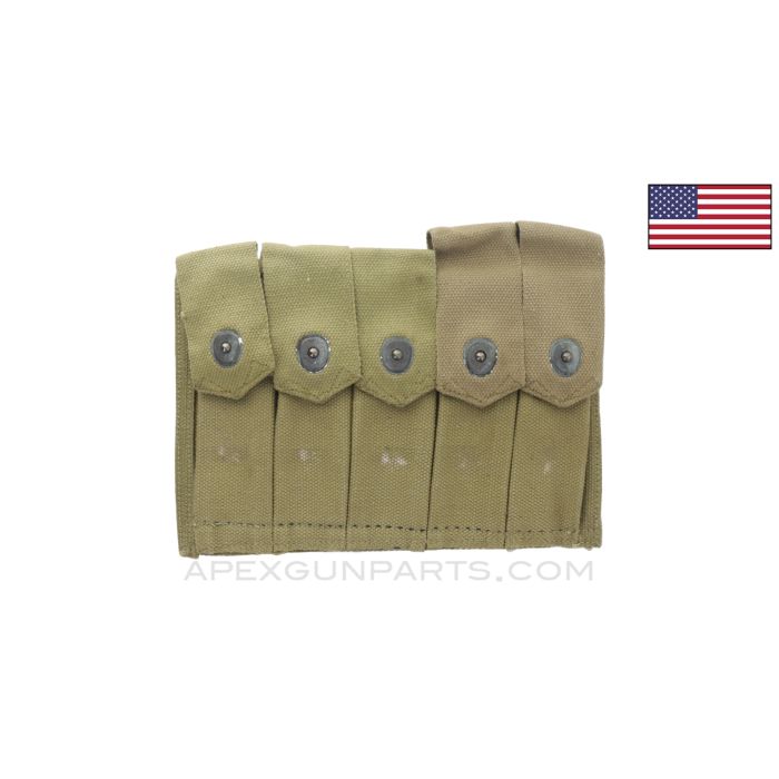 Thompson SMG 5 (20rd) Magazine Divided Pouch, Canvas, 1940's Dated *NOS*
