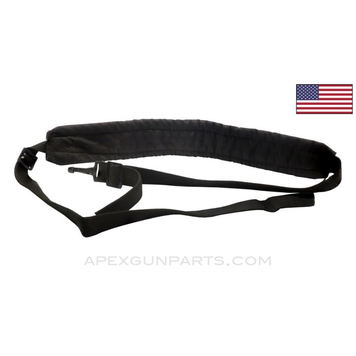 USGI Light Machine Gun Sling, Black Nylon, Single Hook *Good* 