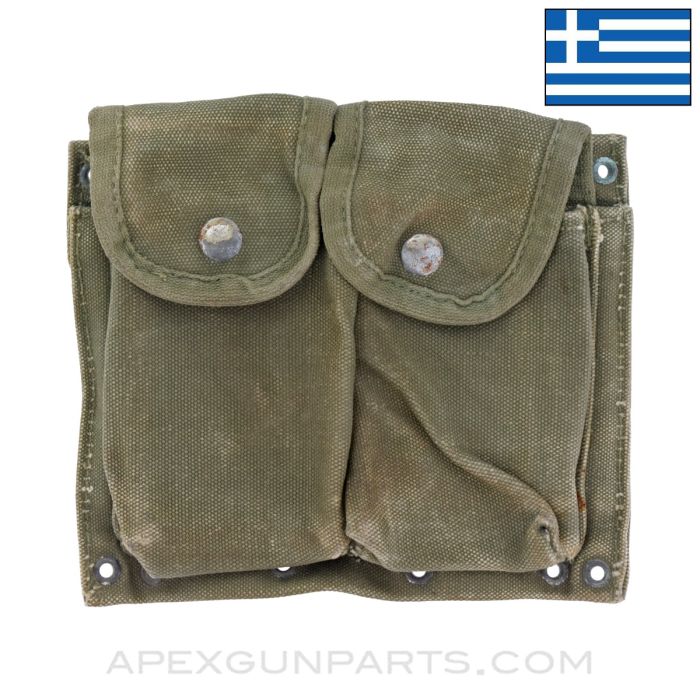 Greek M1A / M14 / M77 / FAL Double Magazine Pouch, w/ Belt Loops, OD Green Canvas, *Good* 