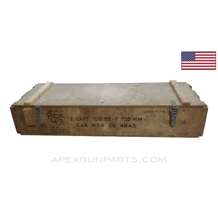 M60D Shipment Box, USGI 105mm Transit Crate, Empty, Military Marked, Plywood Construction *Good*