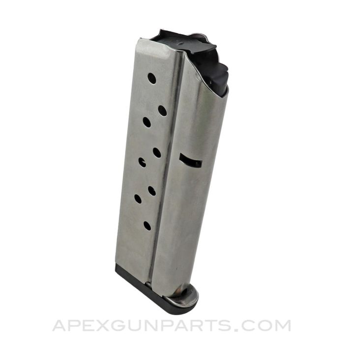 Colt 1911 Government / Commander Magazine, 9rd, Stainless w/ Removeable Plastic Base Pad, 38 Super *NOS*