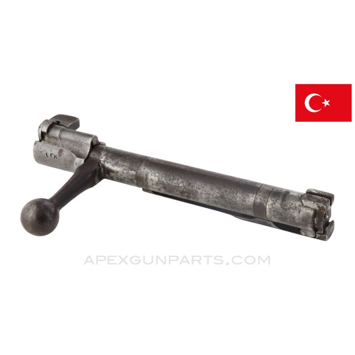 Turkish M93 Mauser Bolt Assembly, Complete, Square Bolt Face, Straight Bolt Handle, 7.92x57mm, *Good*