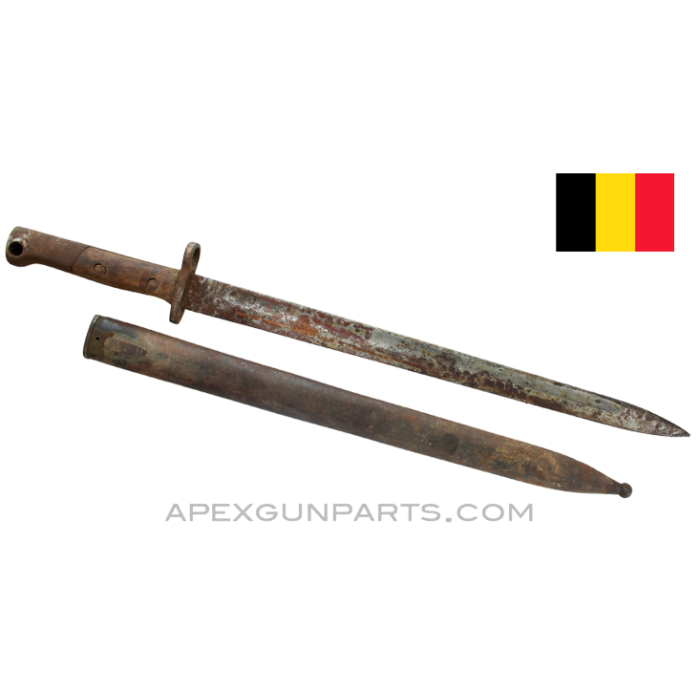 FN Model 24 Mauser Bayonet & Scabbard, 15" Blade, No Catch *Fair / Rusty* 