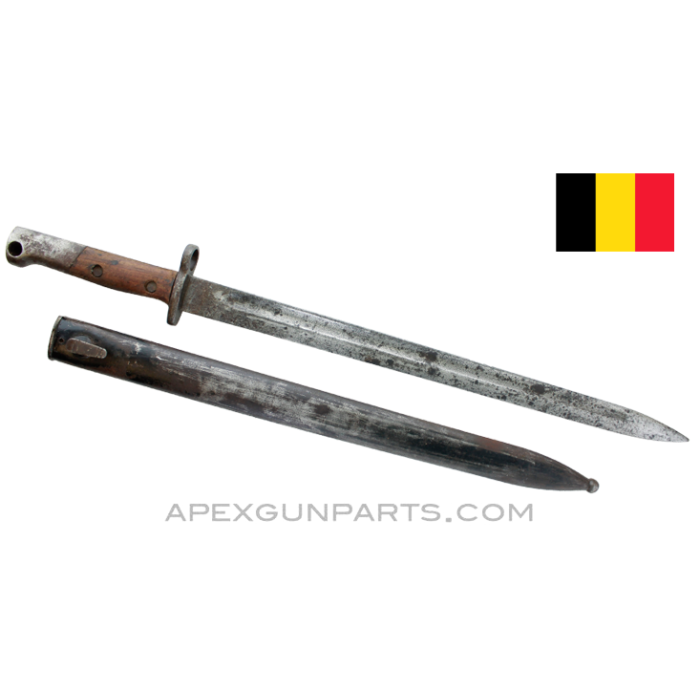 FN Model 24 Mauser Bayonet & Scabbard, 15" Blade, No Catch *Good / Rusty* 