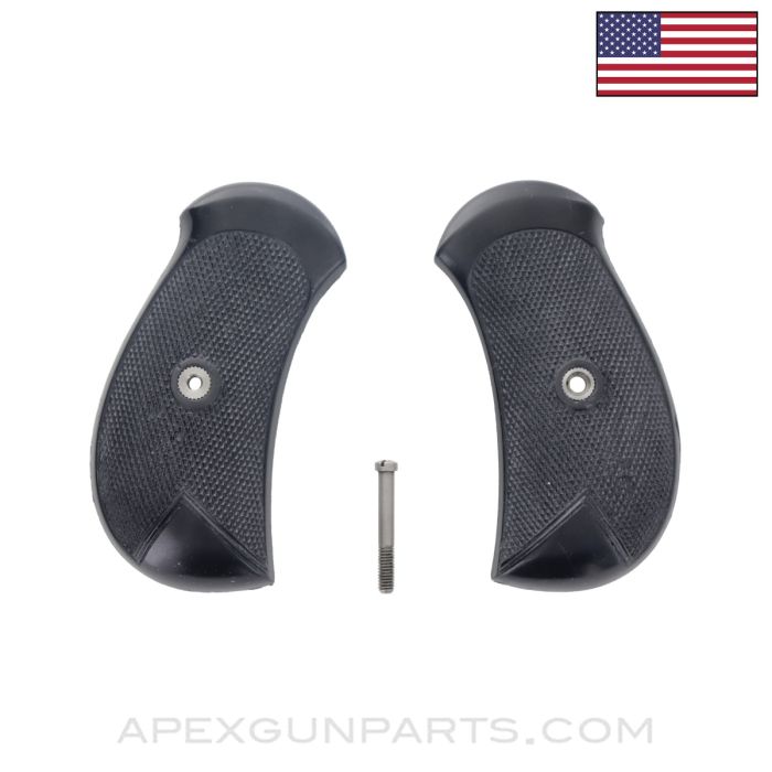Webley MKI Grip Set, w/ Screw, Black Plastic, .455, *New Manufactured*