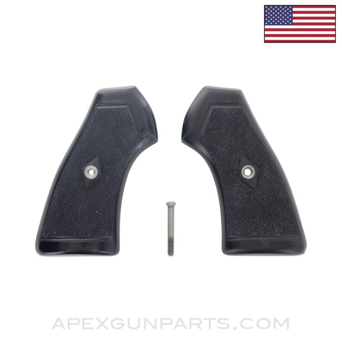Webley MKVI Grip Set, w/ Screw, Black Plastic, .455, *New Manufactured*
