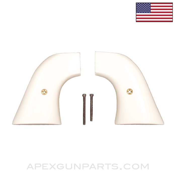 Pietta 1873 SA Revolver Grips, w/ Screws, White Polymer, *New Manufactured*
