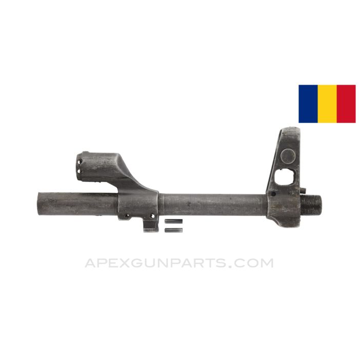 Romanian AKM Front Sight Block & Gas Block, Attached to Demilled Barrel Piece *Good* 